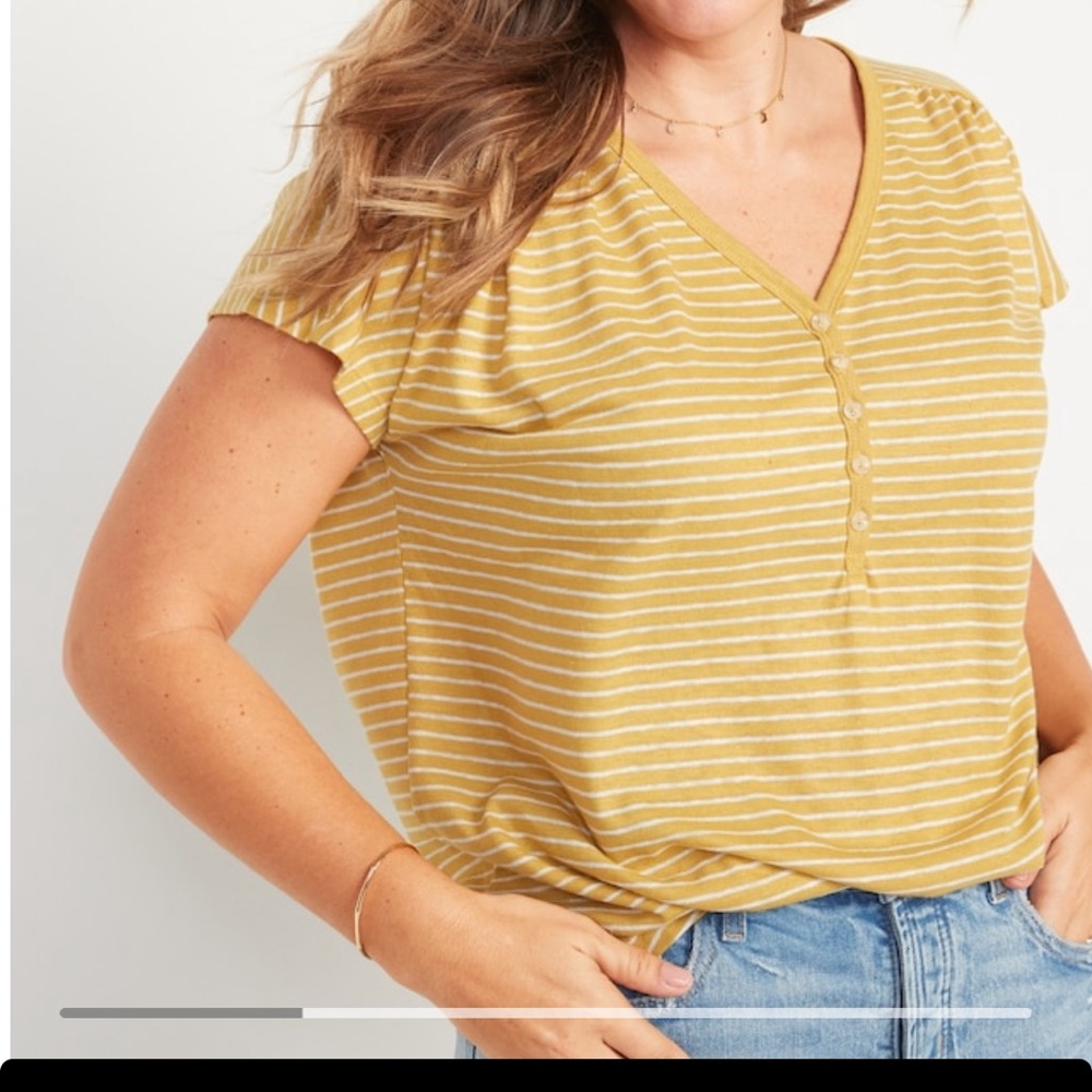 Old navy loose v neck linen blend henley tee shirt